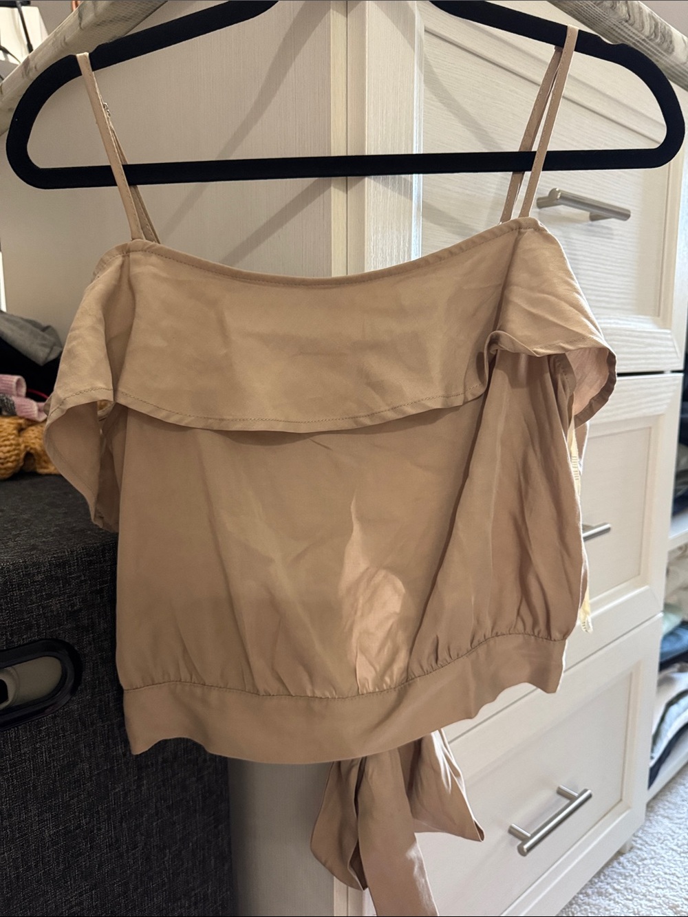 Moon River Beige Off-Shoulder Tie-Back Camisole